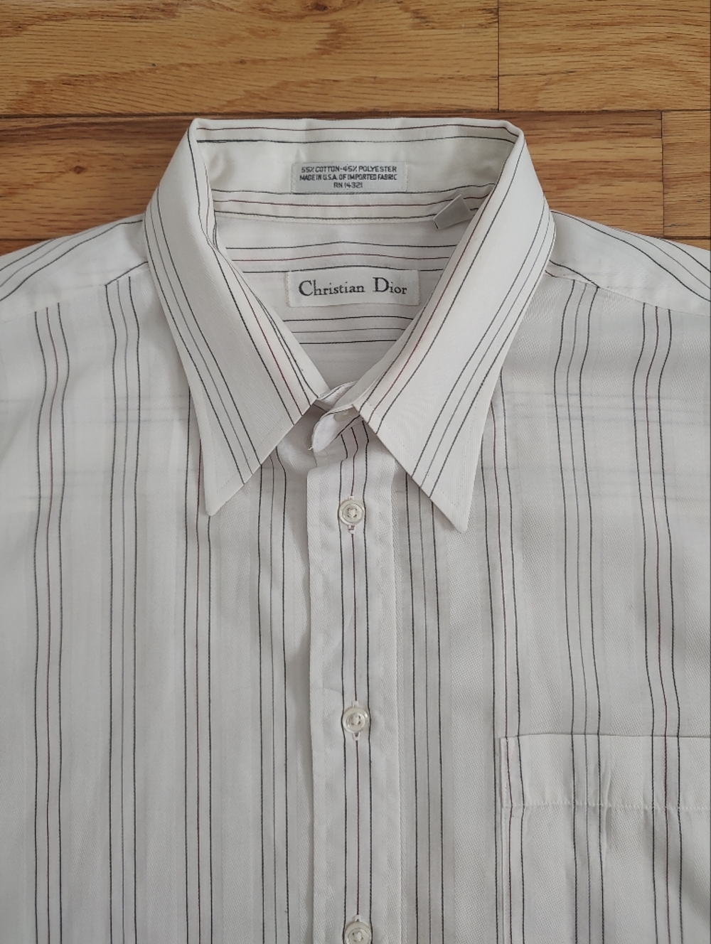 Christian Dior vintage striped men's dress shirt short sleeves 16 1/2 / 55 EUC